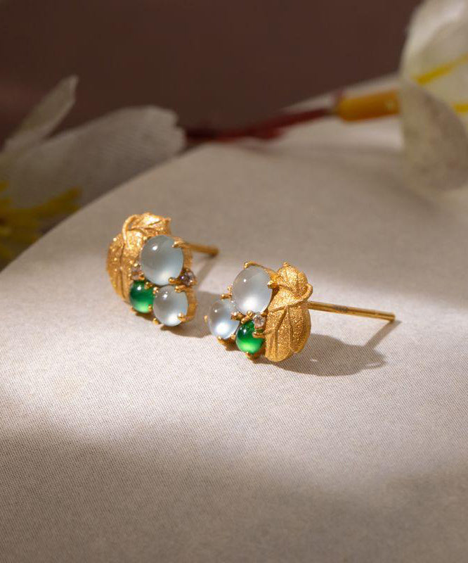 Boucles d'oreilles à tige en or surdoré en argent sterling et jade raisin moderne