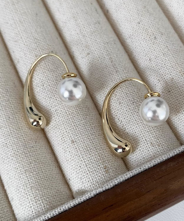 Modern Gold Sterling Silver Overgild Pearl Hoop Earrings GH1050