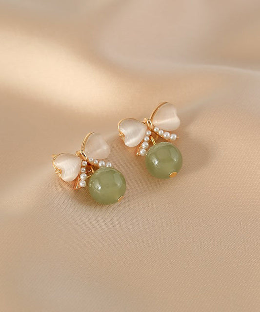 Modern Green Copper Jade Pearl Butterfly Drop Earrings WH046