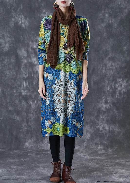 Modern Green Print Knit Maxi Dresses Spring Ada Fashion