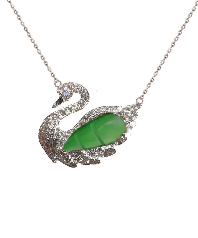 Collier pendentif moderne en argent sterling et jade vert avec petit cygne AC1043