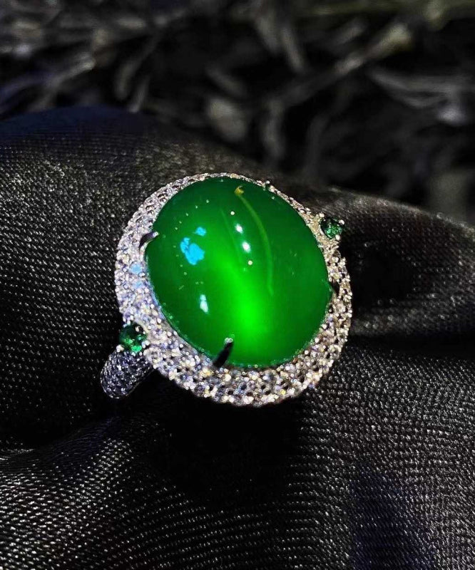 Modern Green Sterling Silver Zircon Jade Rings AC1046