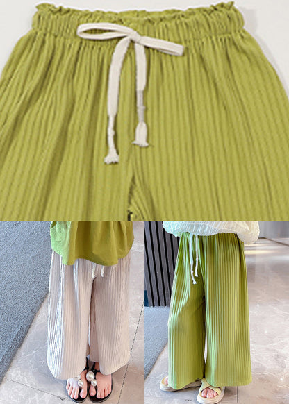 Modern Green Striped Patchwork Tie Waist Ice Silk Girls Pants GF025