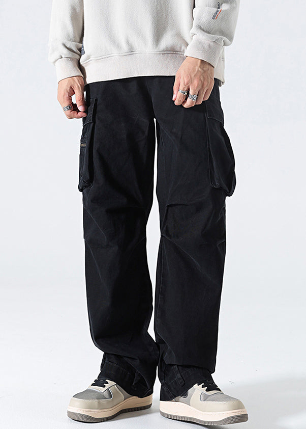 Hose Herren Frühling Taille Grau Baumwolle Taschen Modern