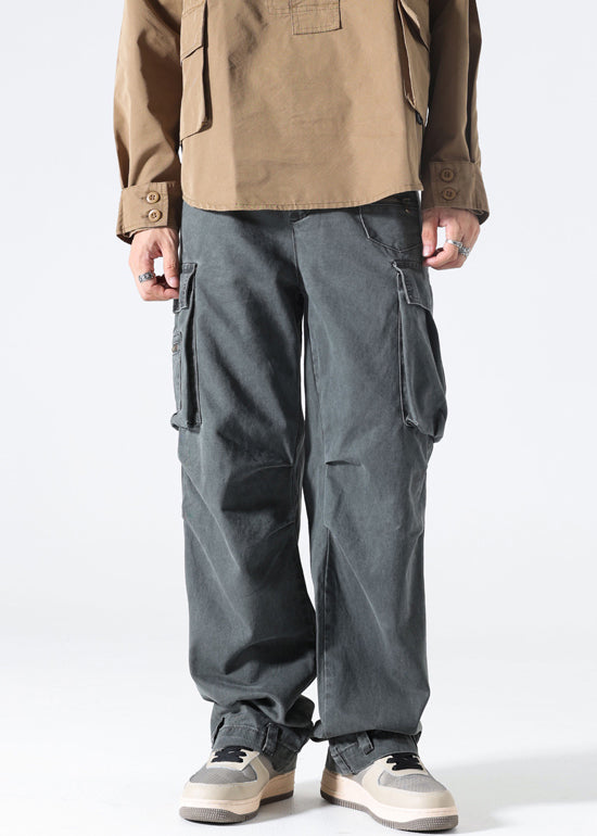 Hose Herren Frühling Taille Grau Baumwolle Taschen Modern