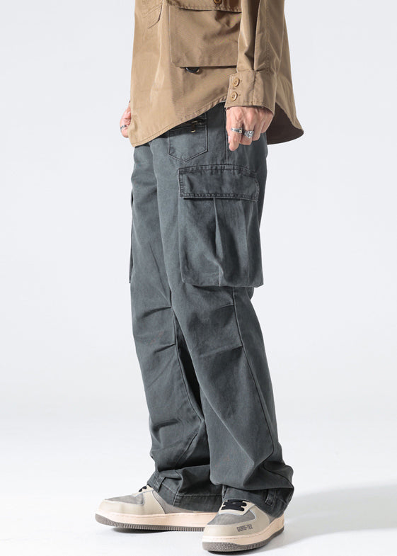 Hose Herren Frühling Taille Grau Baumwolle Taschen Modern