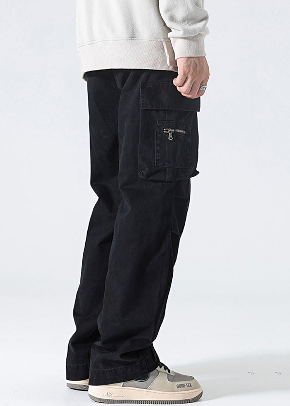 Hose Herren Frühling Taille Grau Baumwolle Taschen Modern