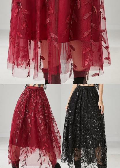 Modern Mulberry Embroidered Sequins Tulle Skirts Spring YU1016