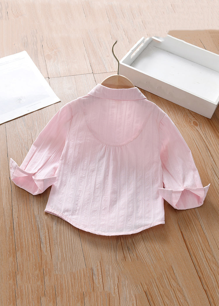 Moderne rosa Peter Pan Kragen Druck Baumwolle Mädchen Bluse Langarm YU1033