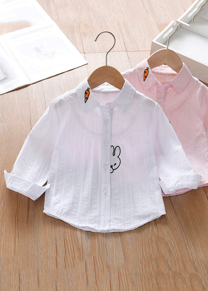 Modern Pink Peter Pan Collar Print Cotton Girls Blouse Long Sleeve YU1033