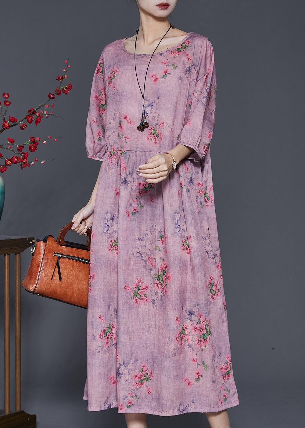 Robe d'été en lin à imprimé surdimensionné violet moderne SD1002