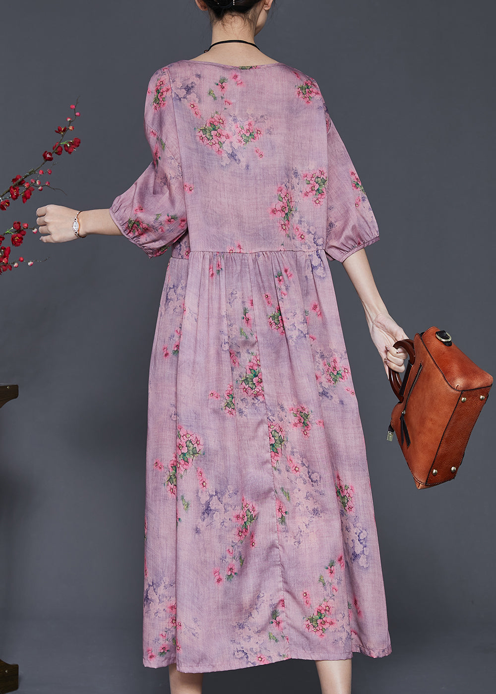 Robe d'été en lin à imprimé surdimensionné violet moderne SD1002