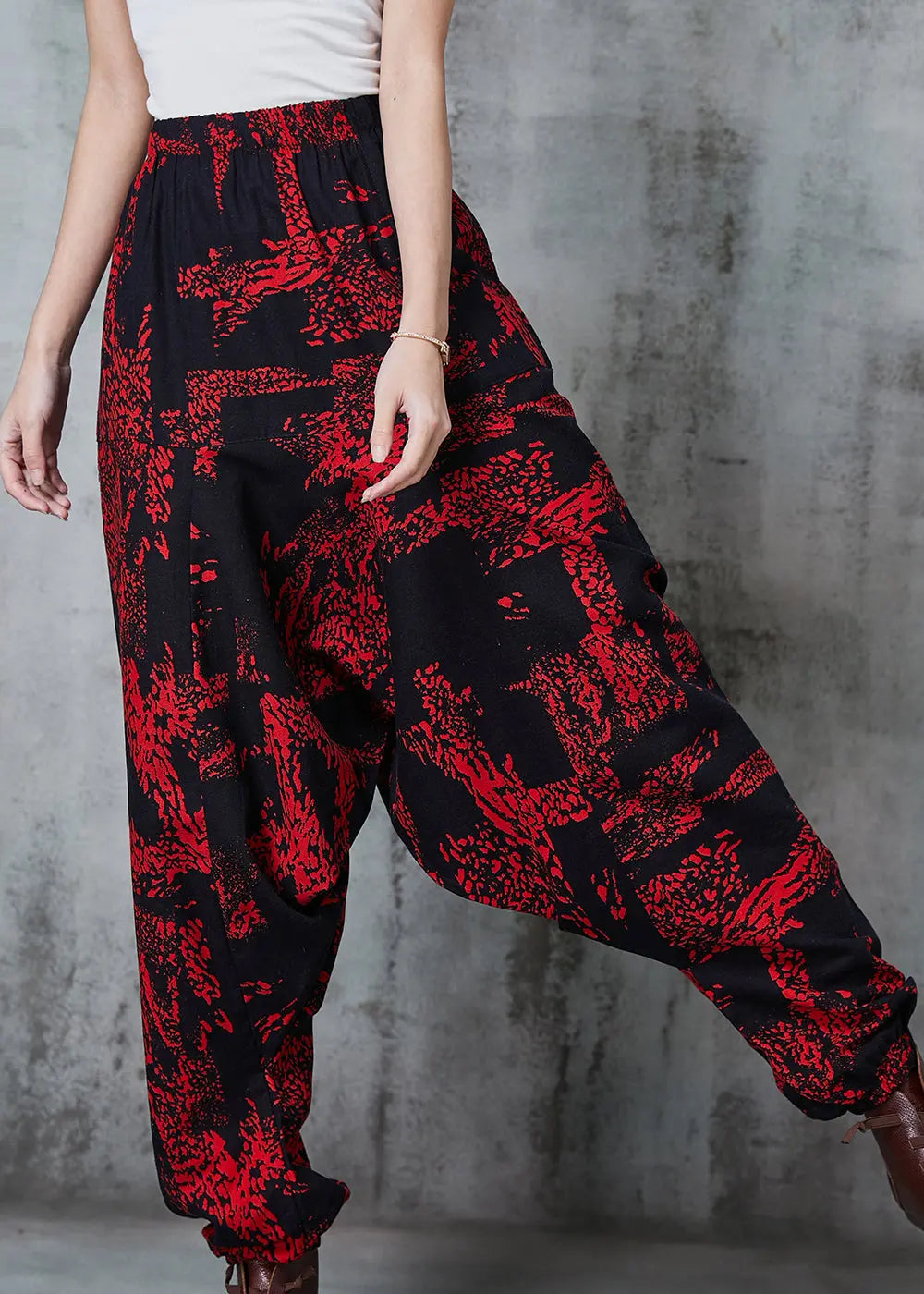 Modern Red Oversized Print Cotton Harem Pants Spring JK1011 Ada Fashion