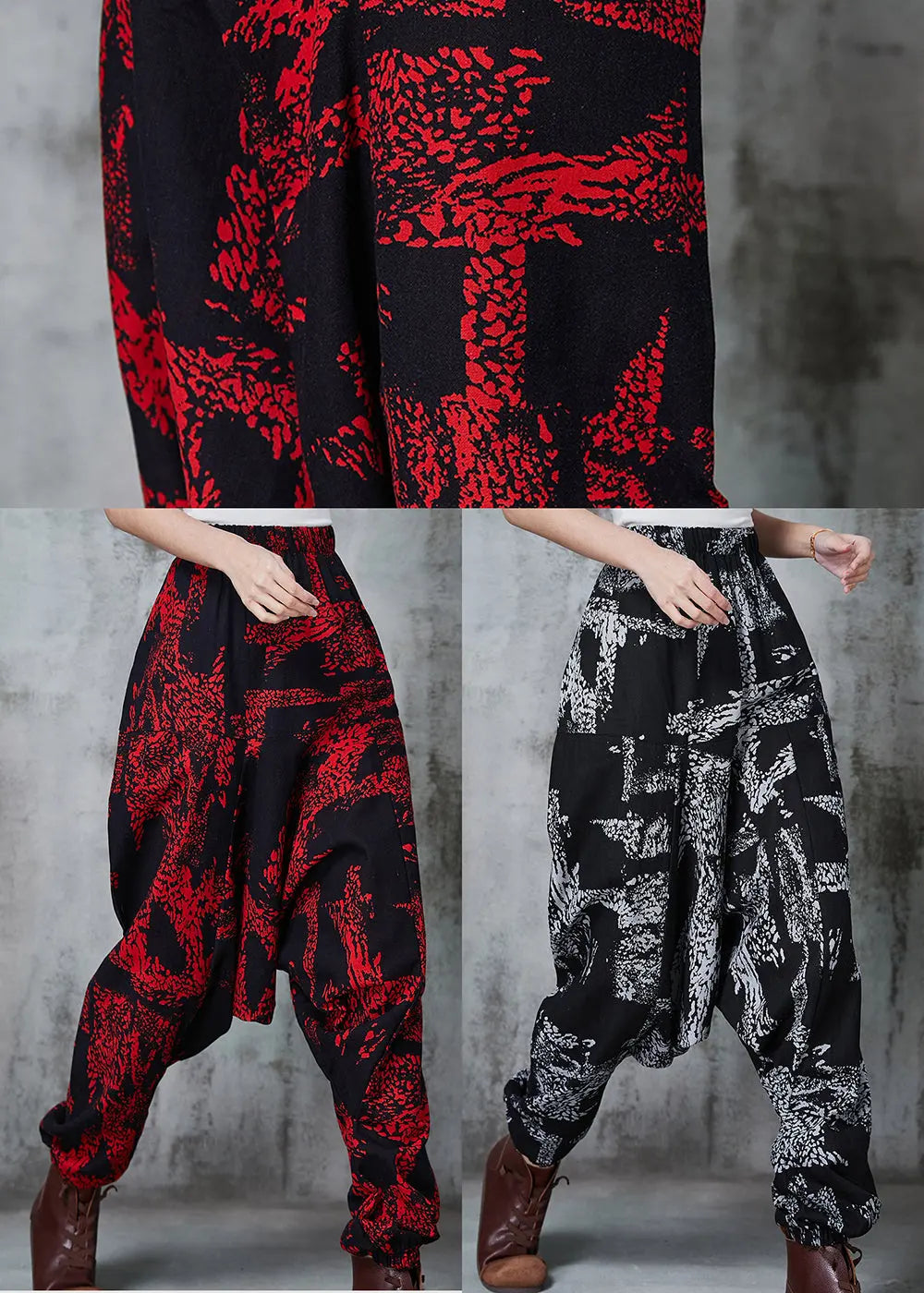 Modern Red Oversized Print Cotton Harem Pants Spring JK1011 Ada Fashion