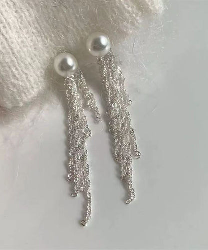 Modern Silk Sterling Silver Alloy Pear Tassel Drop Earrings QQ054