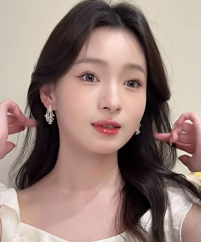 Sterling Zircon Tassel Silk Silver Earrings Fireworks Modern Drop