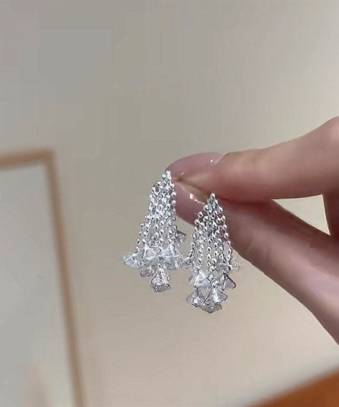 Sterling Zircon Tassel Silk Silver Earrings Fireworks Modern Drop