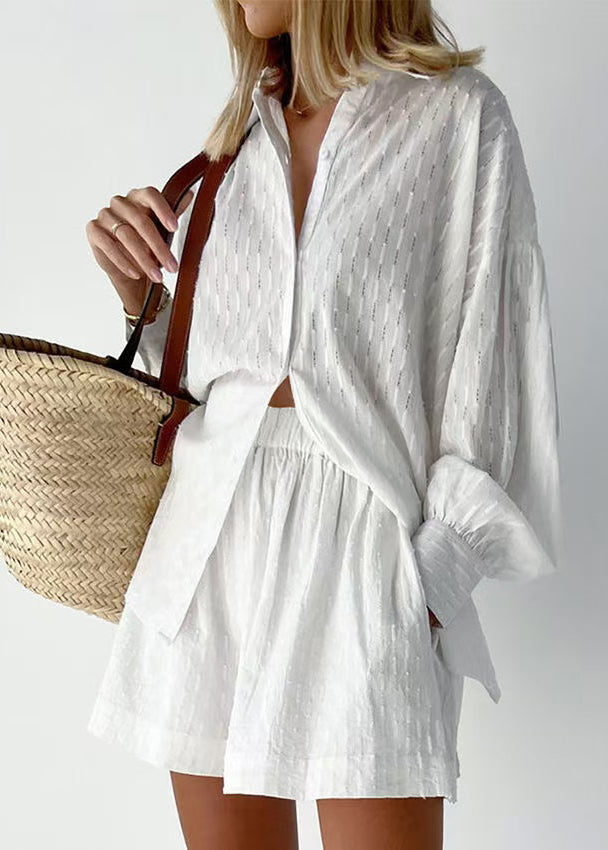 Cotton White Piece Modern Set Jacquard Outfits Two Oversized