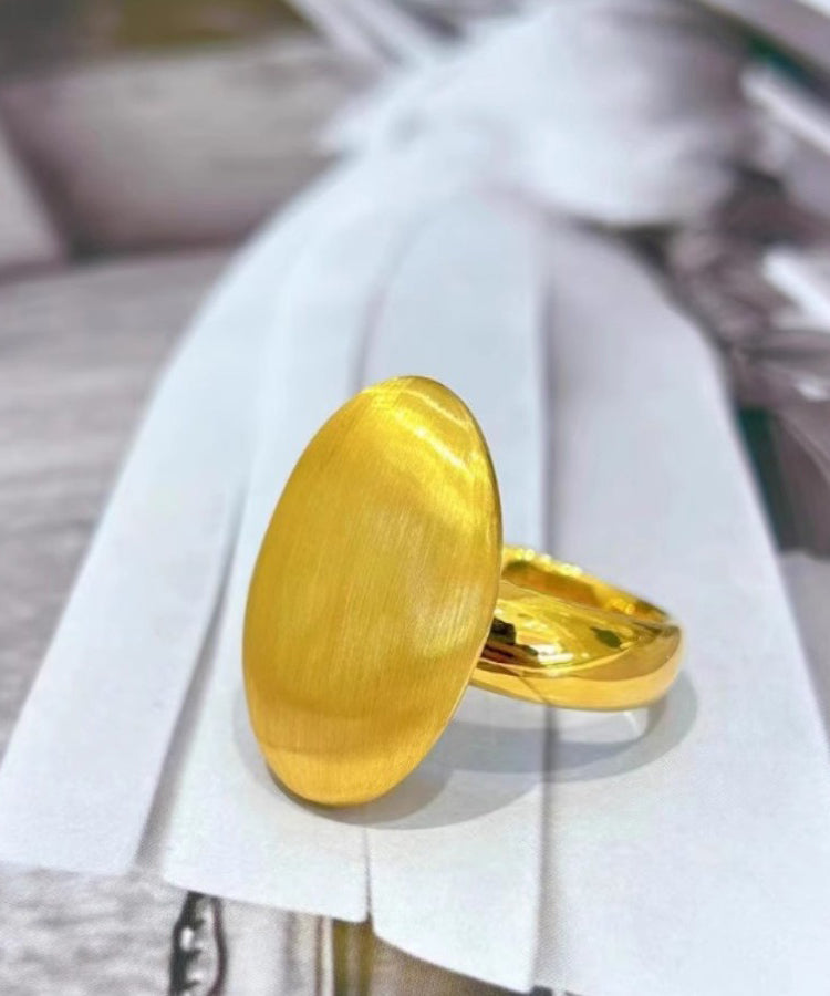 Bague moderne en or jaune 14 carats en forme d'œuf de pigeon QI058