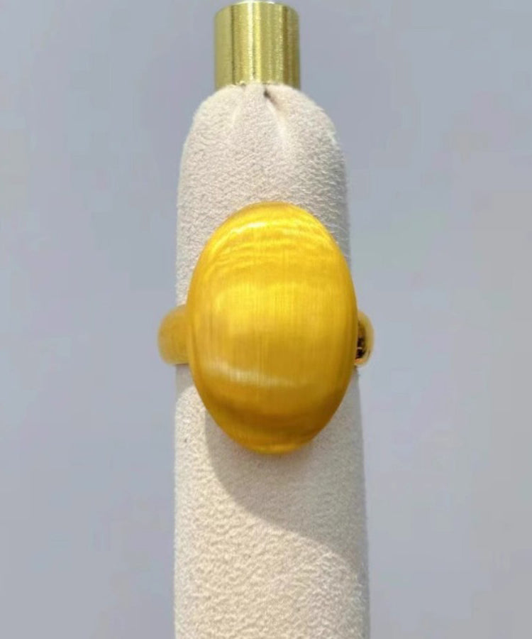 Bague moderne en or jaune 14 carats en forme d'œuf de pigeon QI058