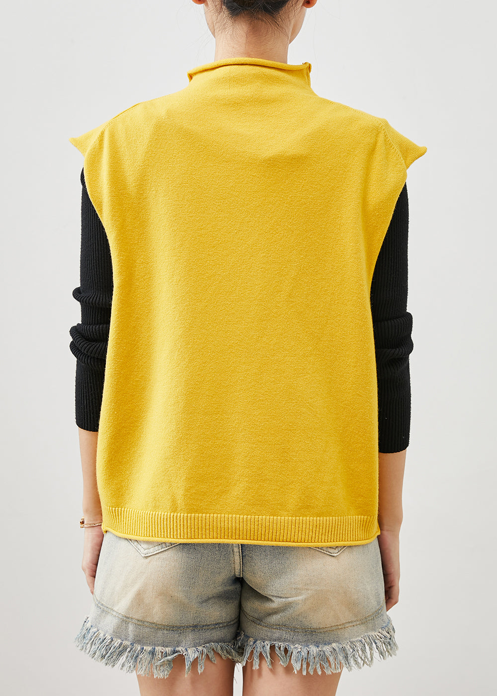 Modern Yellow Turtle Neck Knit Vest Top Spring YU1064