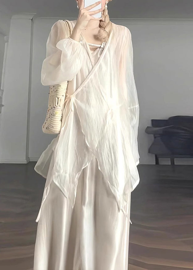 UPF Apricot Lantern Neck Chiffon V 50+ Natural Waist Coat Tie