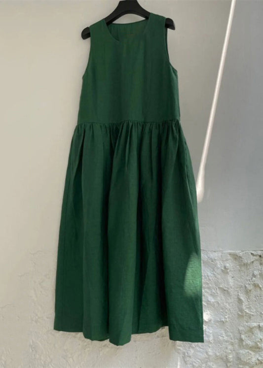 Natural Green Patchwork Solid Maxi Dress Summer QB023