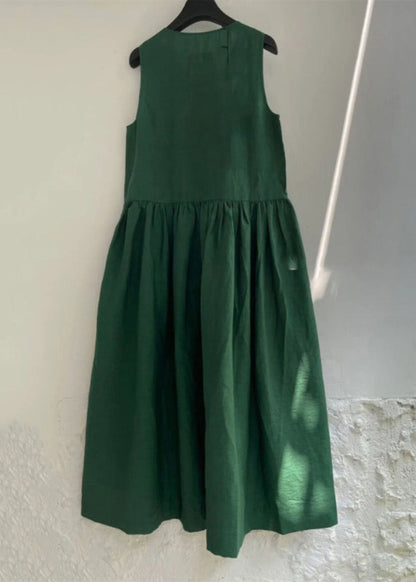 Natural Green Patchwork Solid Maxi Dress Summer QB023