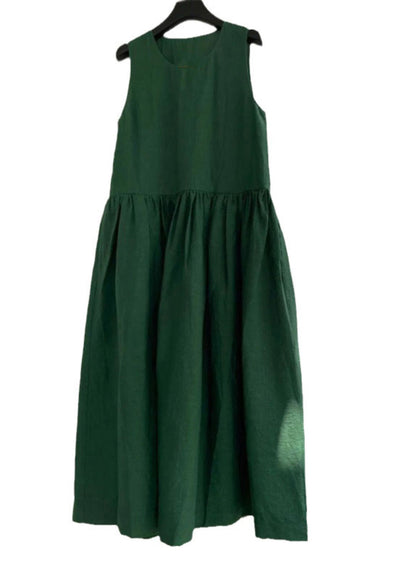 Natural Green Patchwork Solid Maxi Dress Summer QB023