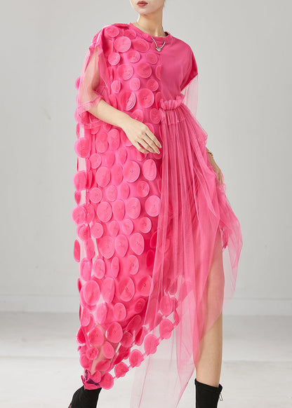 Natural Pink Asymmetrical Patchwork Tulle Maxi Dress Summer YU1014