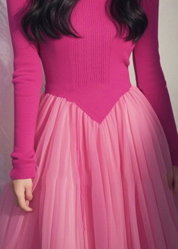 Knit Spring Pink Natural Dress Maxi O-Neck