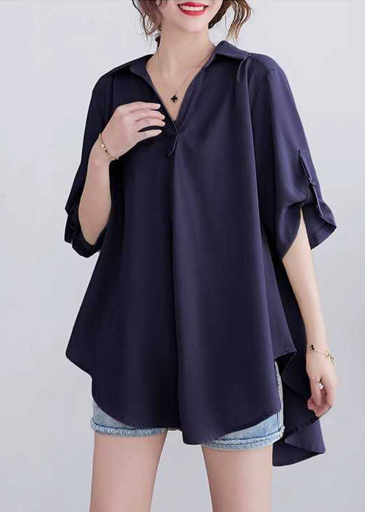 Kragen Tops Navy Sommer Baumwolle Peter Pan Lose