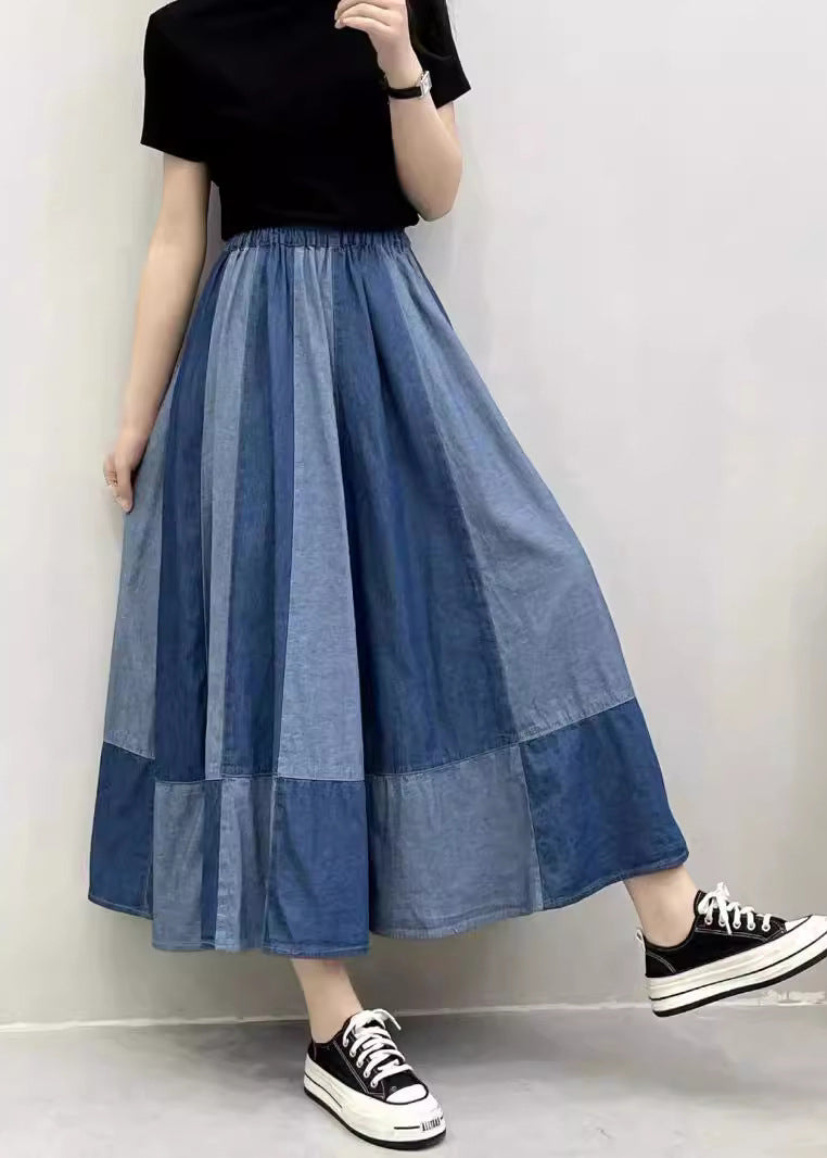 Übergroße Patchwork-Jeans mit großem Saum, Sommer-Marineblau, Extra-Hose