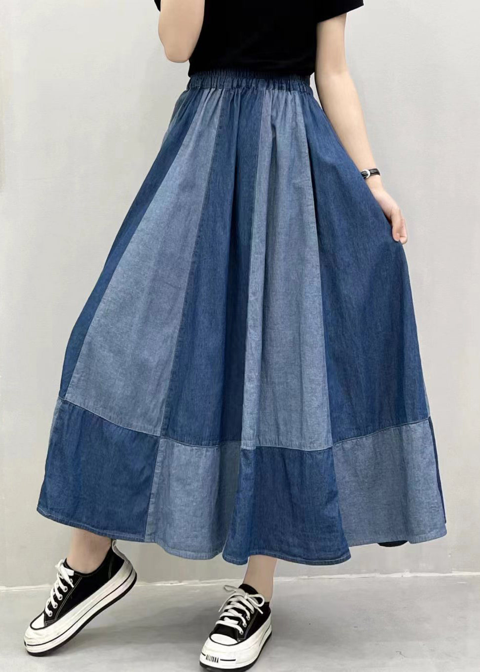 Übergroße Patchwork-Jeans mit großem Saum, Sommer-Marineblau, Extra-Hose