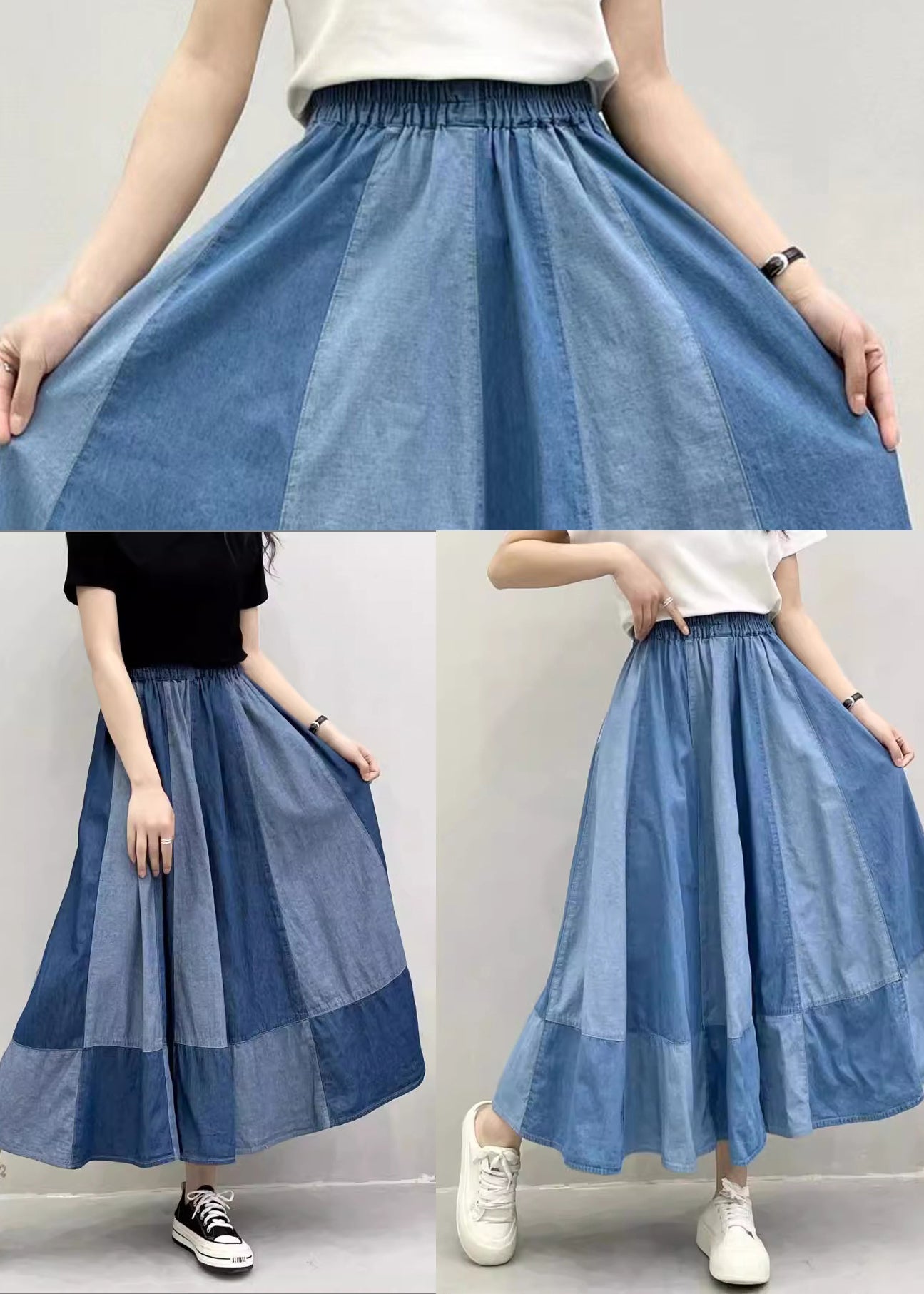 Übergroße Patchwork-Jeans mit großem Saum, Sommer-Marineblau, Extra-Hose