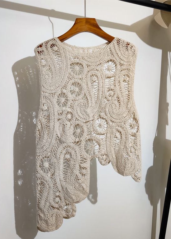 Knit Vest Out Sleeveless Hollow Apricot New Asymmetrical