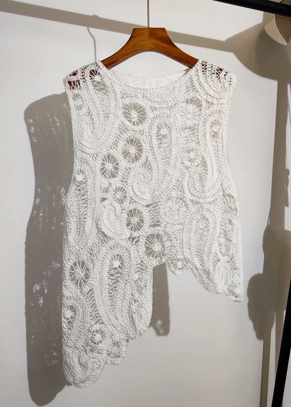 Knit Vest Out Sleeveless Hollow Apricot New Asymmetrical