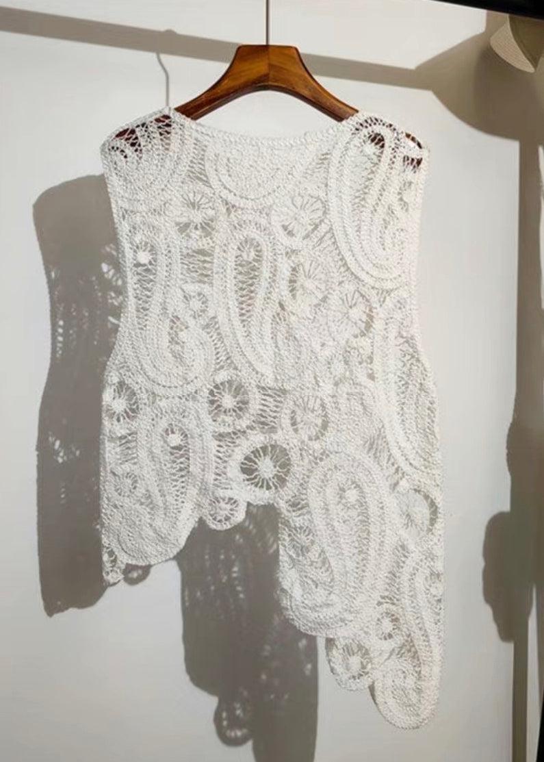 Knit Vest Out Sleeveless Hollow Apricot New Asymmetrical