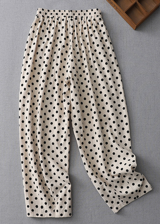 Neue Apricot Dot Taschen Elastische Taille Baumwolle Crop Pants Sommer GG059