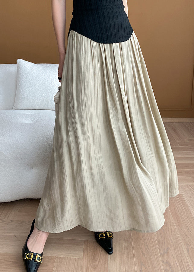 New Apricot High Waist Wrinkled Cotton Skirt Summer WR005