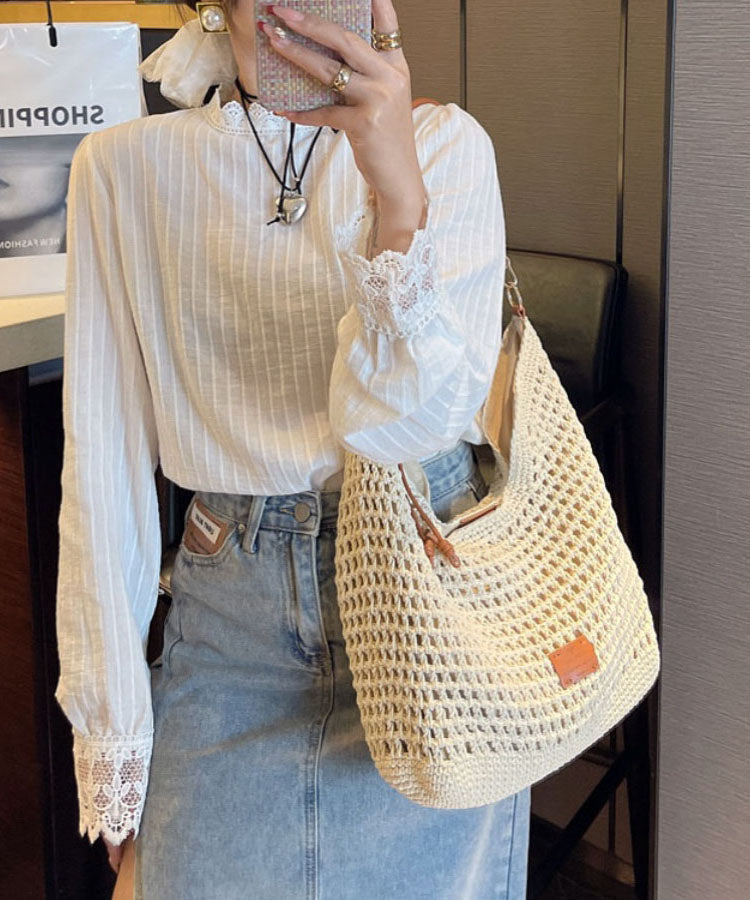 Straw Apricot Bag Shoulder Woven Large New Capacity