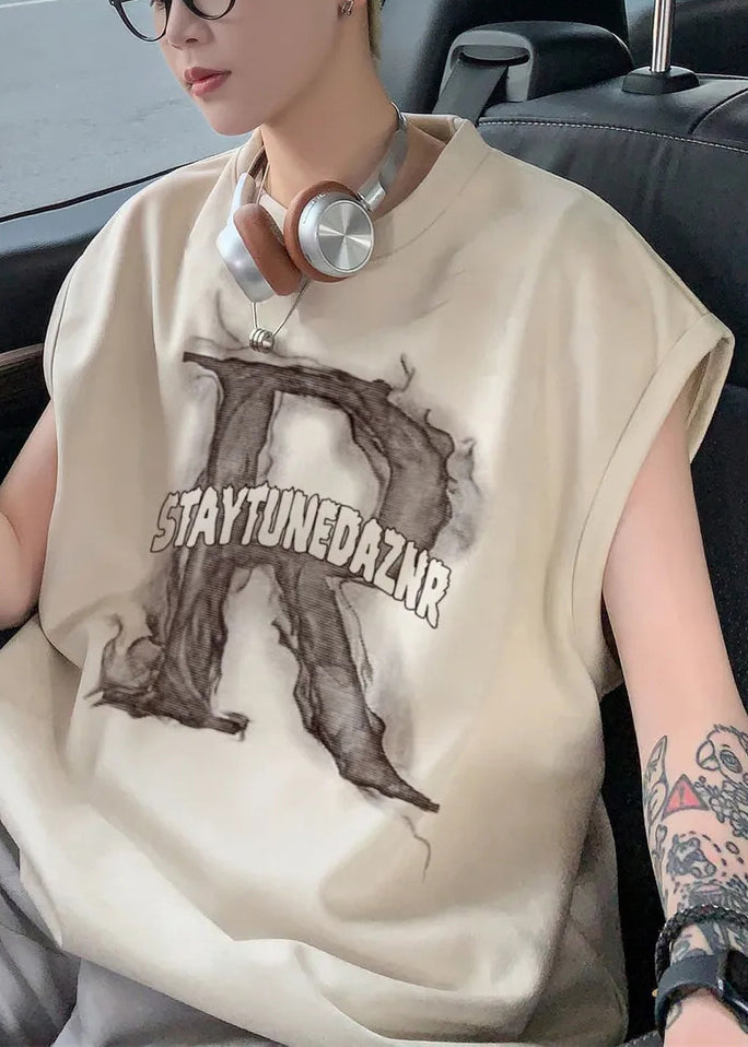 Tanktop Aprikose Buchstaben Herren Ärmellos Baumwolle Oversize Neu