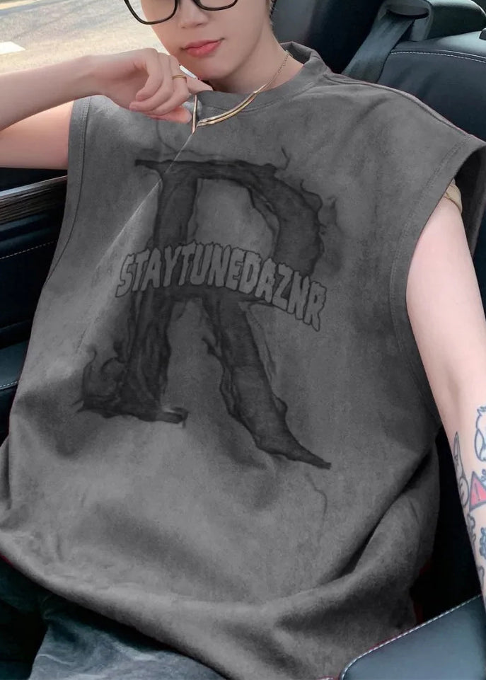 Tanktop Aprikose Buchstaben Herren Ärmellos Baumwolle Oversize Neu