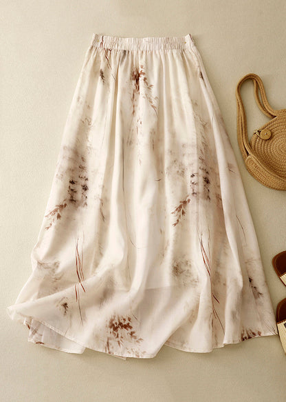 New Apricot Print Elastic Waist Linen Skirts Summer GG029