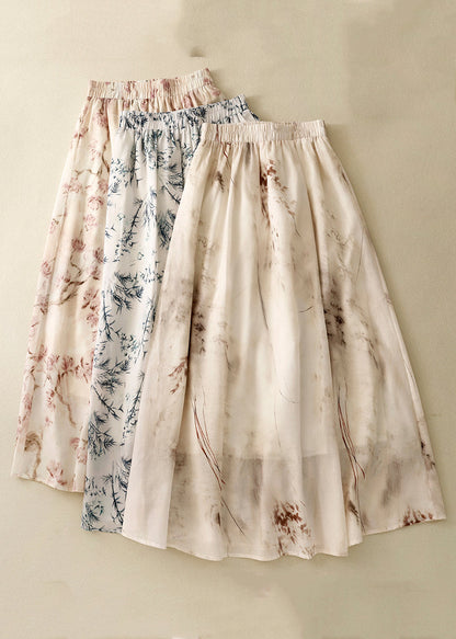 New Apricot Print Elastic Waist Linen Skirts Summer GG029