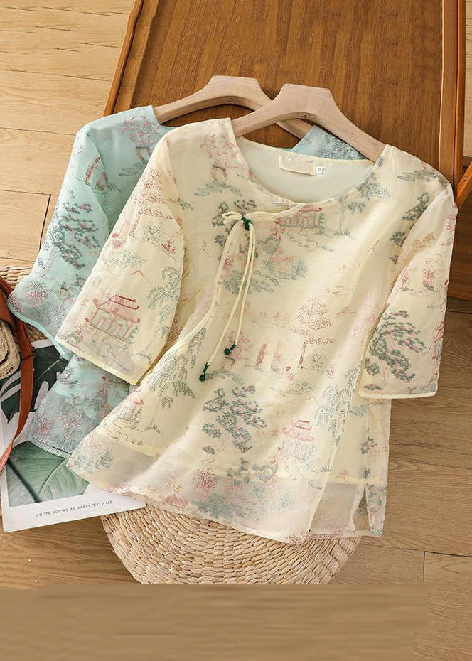Chemisier demi-manches en tulle abricot, imprimé ouvert, nouveau côté