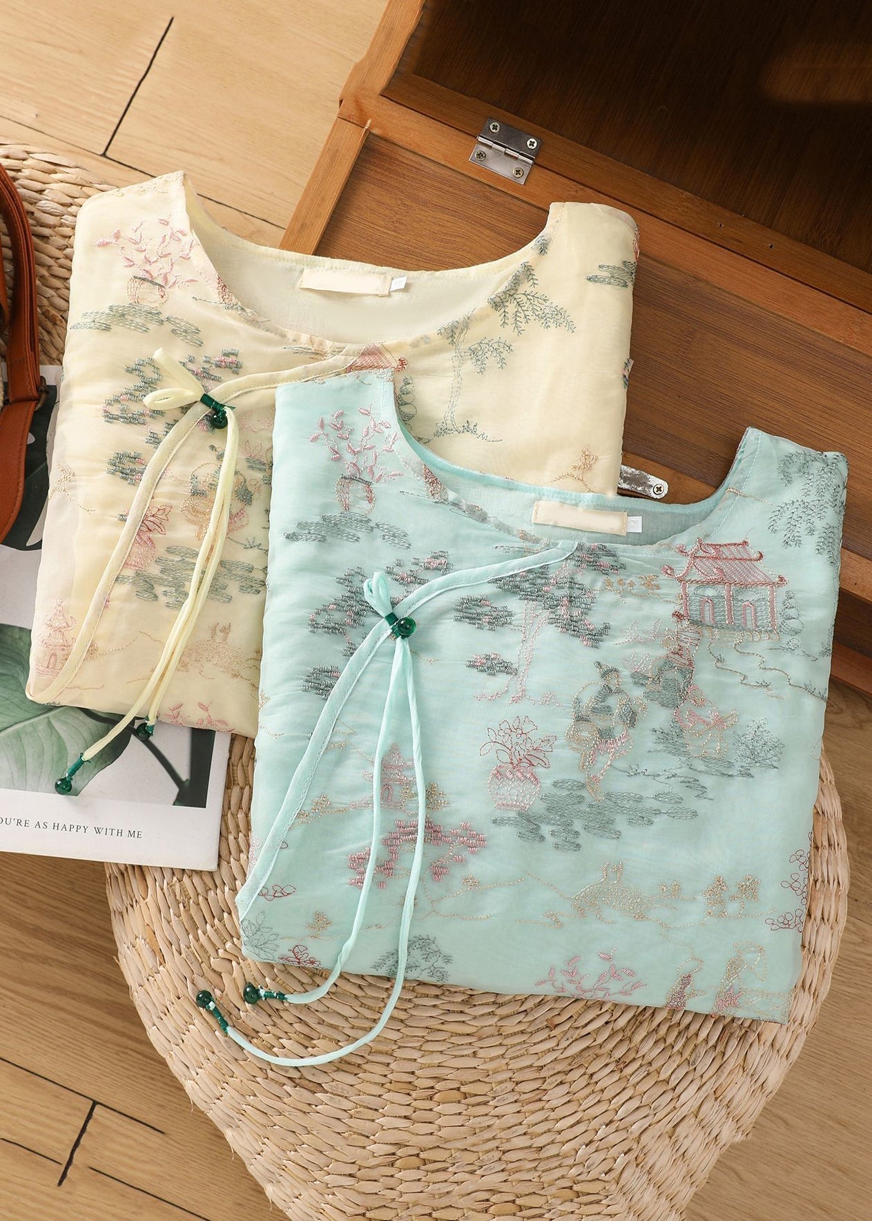 Chemisier neuf en tulle, manches latérales, demi-ouvert, imprimé abricot