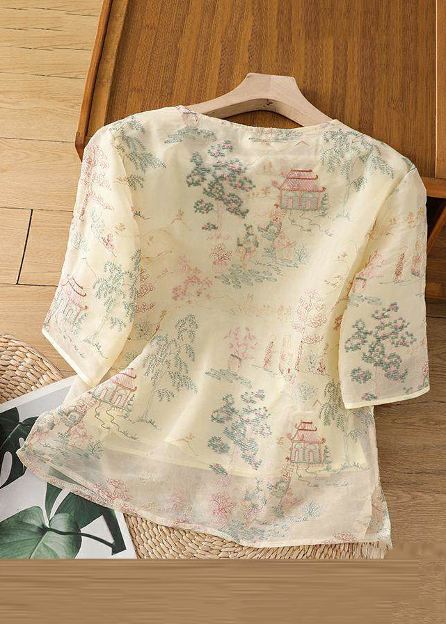 Chemisier neuf en tulle, manches latérales, demi-ouvert, imprimé abricot