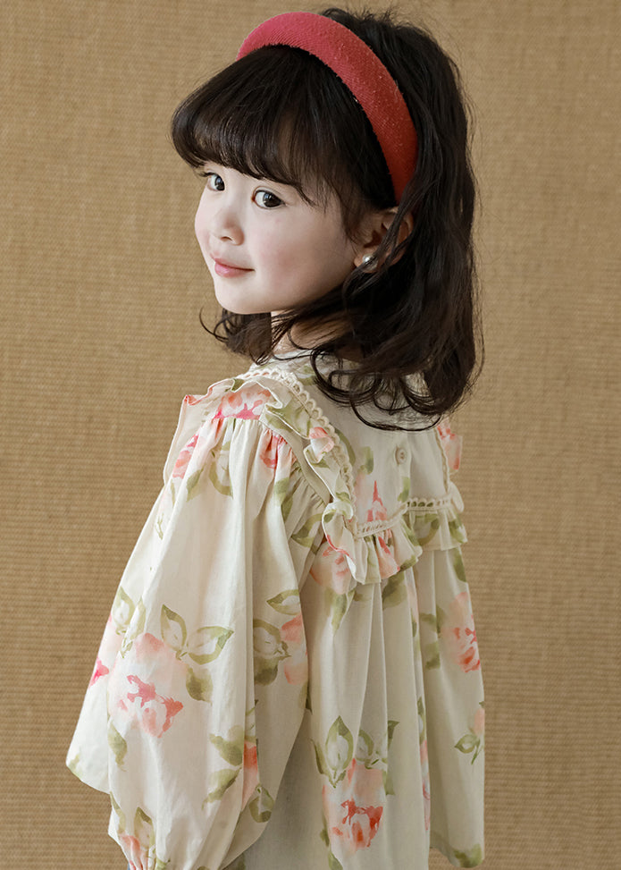 New Apricot Ruffled Print Cotton Girls Top Long Sleeve YU1058