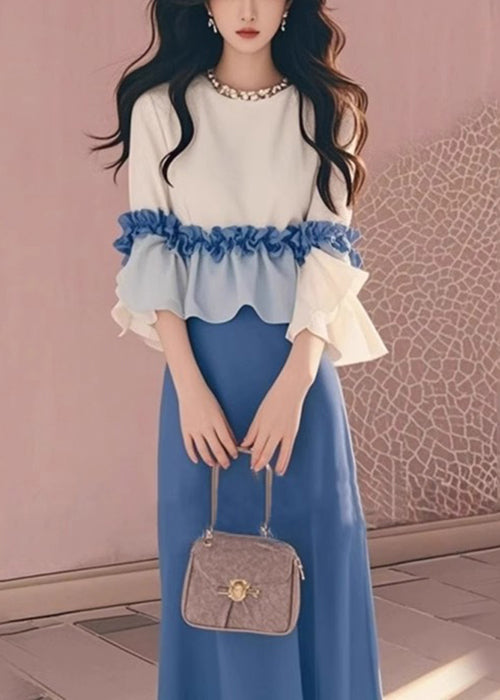 Ruffled New Tops And Skirts Two Apricot Cotton Set Piece Blue